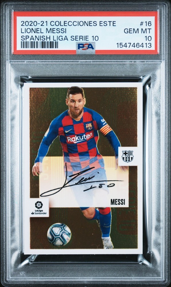 2020-21 PANINI COLECCIONES ESTE LA LIGA SPANISH SERIE LIONEL MESSI AUTO PSA 10