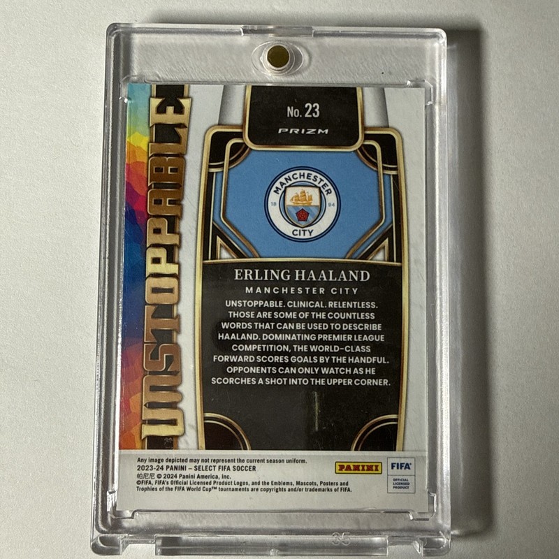 2023-24 ERLING HAALAND Panini Select FIFA PEACOCK Prizm Unstoppable SP Man City view 2