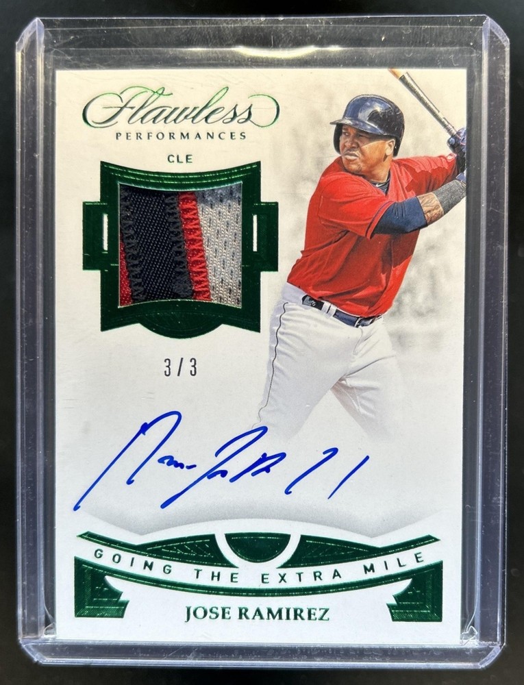 2019 Panini Flawless Jose Ramirez Performances Emerald Patch Auto #3/3 Indians