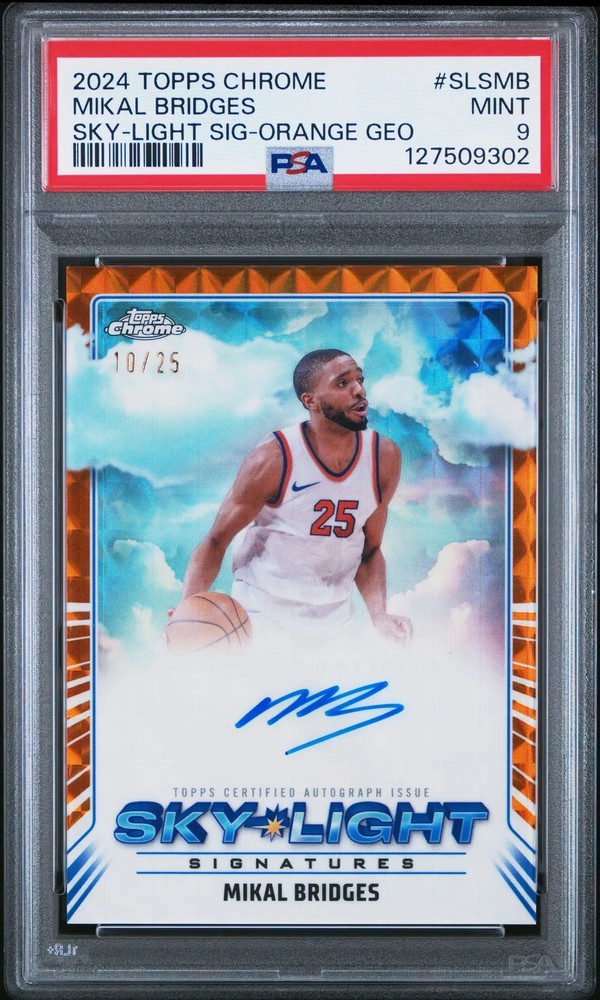 2024 Topps Chrome Mikal Bridges Sky-Light Signatures Orange Auto /25 PSA 9