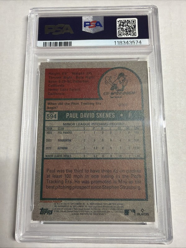 2024 Topps Heritage Paul Skenes RC Image Variation SP PSA 9 Mint Pirates view 2