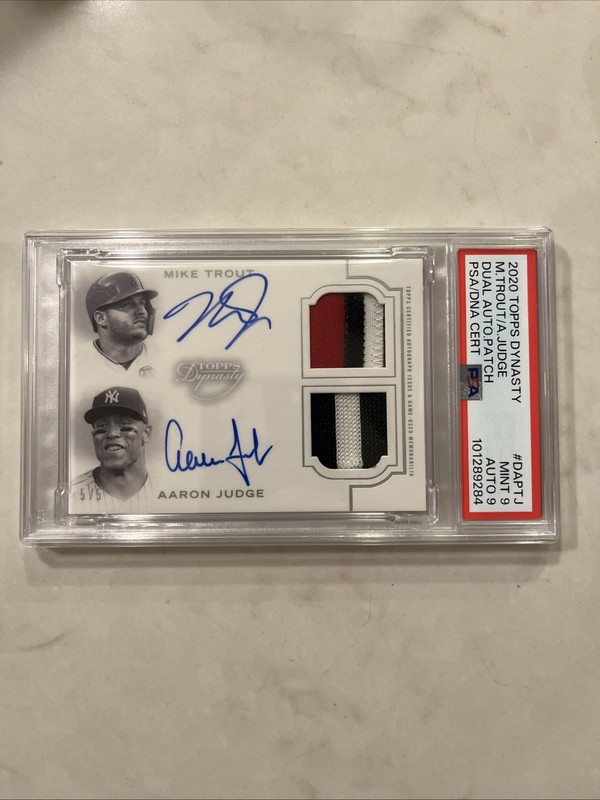 2020 Topps Dynasty Mike Trout Aaron Judge Dual Patch Autograph 5/5 PSA 9 Auto 9 view 2