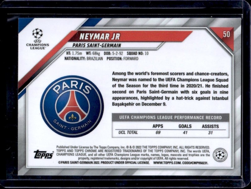 2021 Topps Chrome UEFA Neymar Jr Speckle Refractor #50 PSG view 2