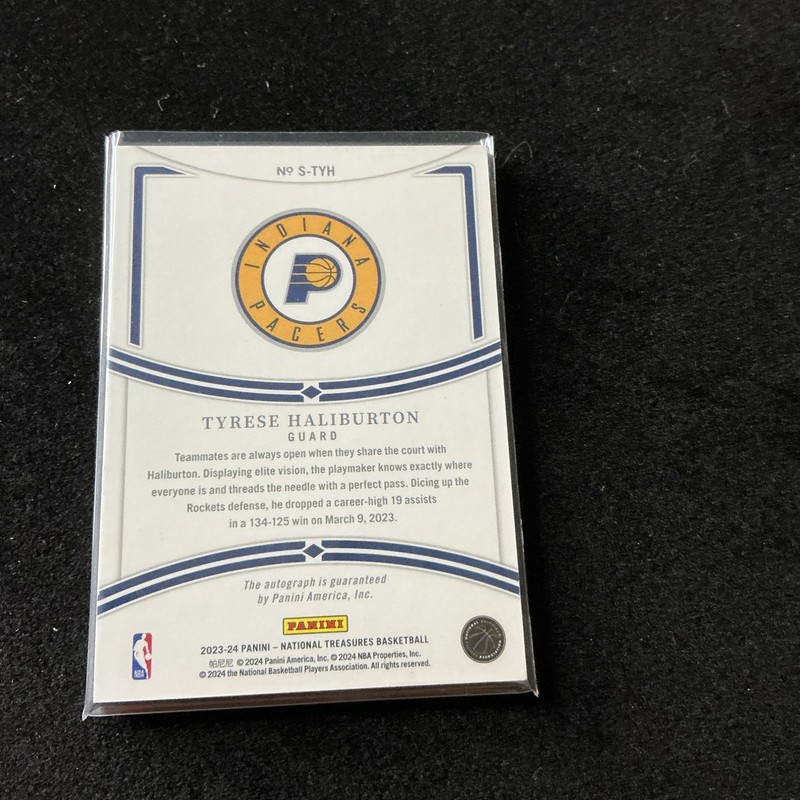 TYRESE HALIBURTON 2023-24 PANINI NATIONAL TREASURES #S-TYH AUTO GOLD 06/10 view 2