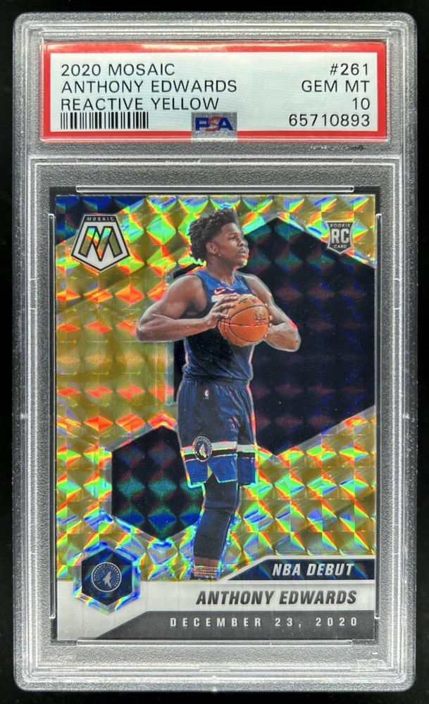 2020-21 Panini Mosaic Anthony Edwards RC Reactive Yellow NBA Debut #261 PSA 10