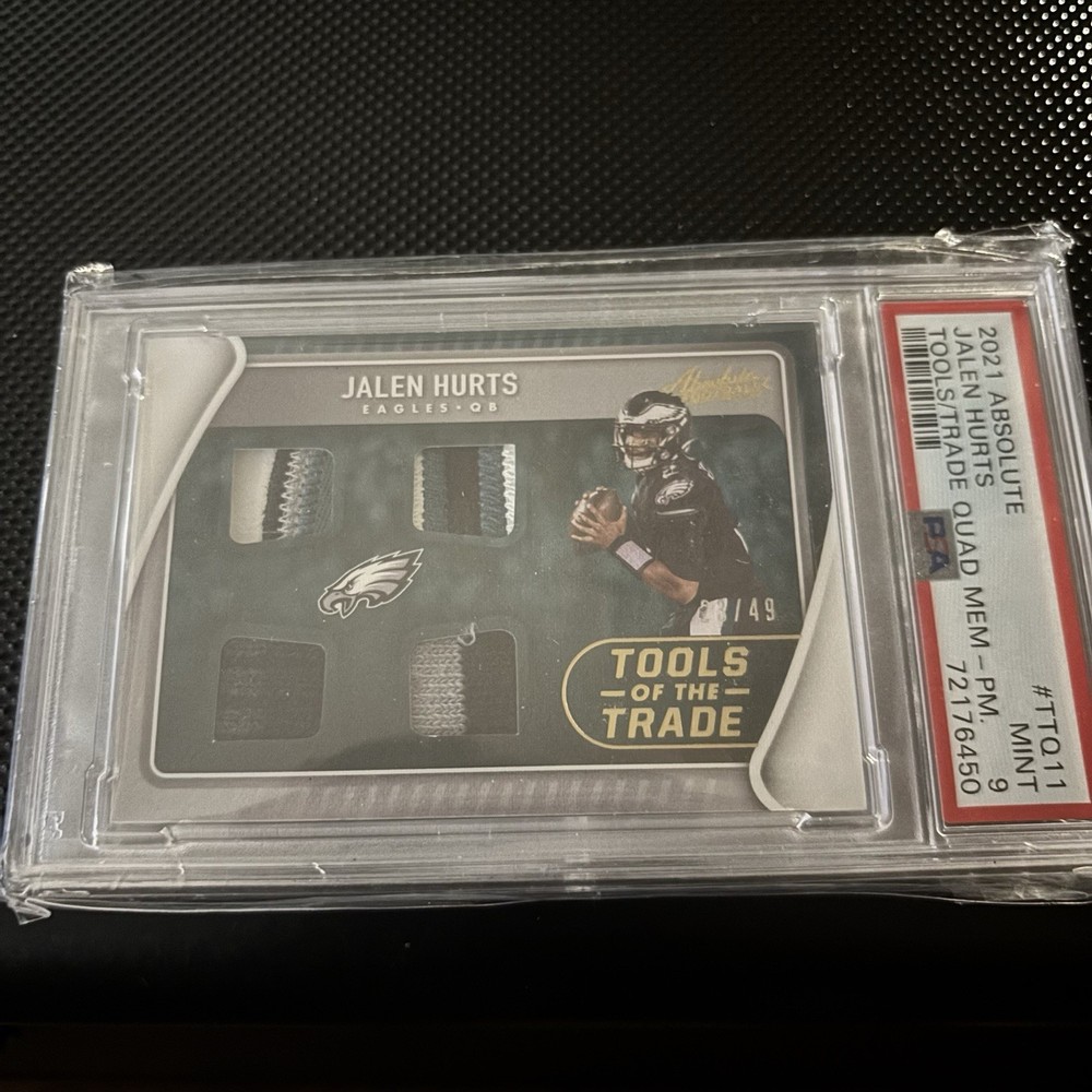 PSA 9 2021 Absolute Jalen Hurts Tools of the Trade Quad Mem #TTQ-11 /49