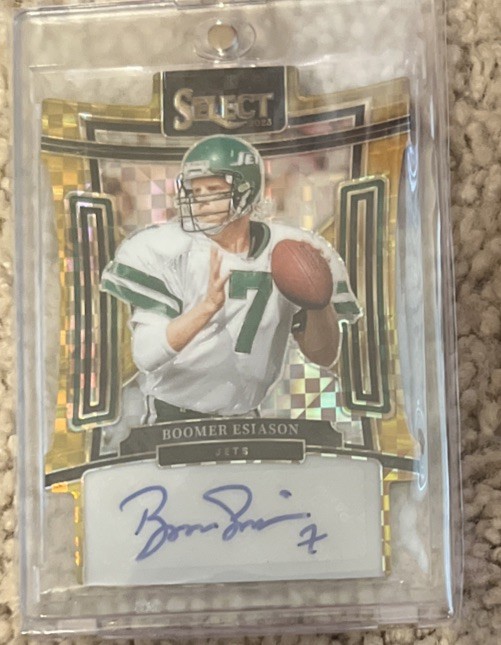 2023 Panini Select Signatures Gold Prizm Boomer Esiason Die Cut Auto /10