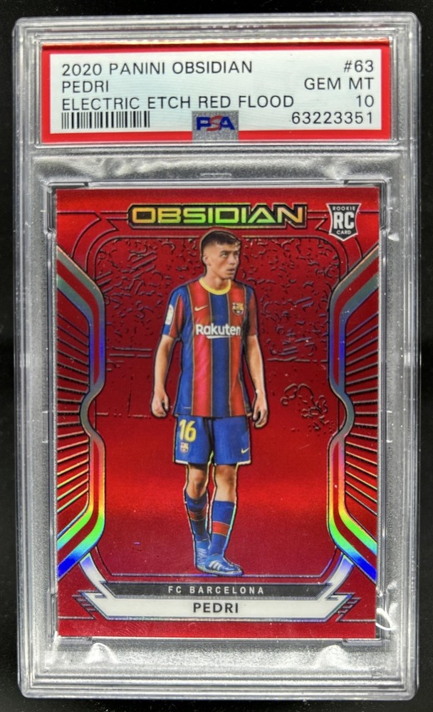 2020 Panini Obsidian Pedri RC Electric Etch Red Flood #/10 FC Barcelona PSA 10