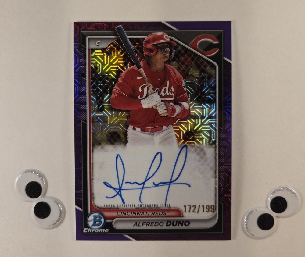 Alfredo Duno Auto /199 2024 Bowman Chrome Mega Box Auto Purple Refractor Reds