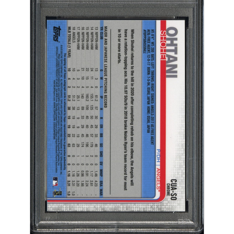 2019 Topps Chrome Update Shohei Ohtani Certified Auto PSA 9 Mint 10 Rookie RC SP view 2