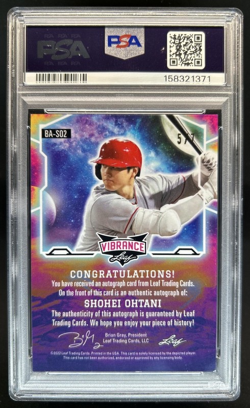 2022 Leaf Vibrance Shohei Ohtani Green Crystals Auto Autograph #/7 PSA 7 Angels view 2