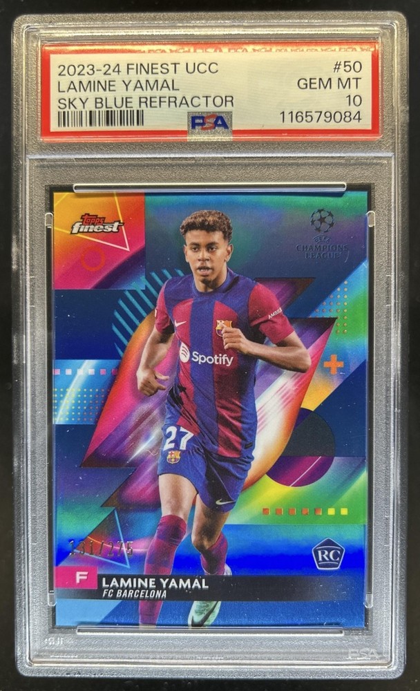 2023-24 Topps Finest UEFA Lamine Yamal RC Sky Blue #/275 Barcelona PSA 10