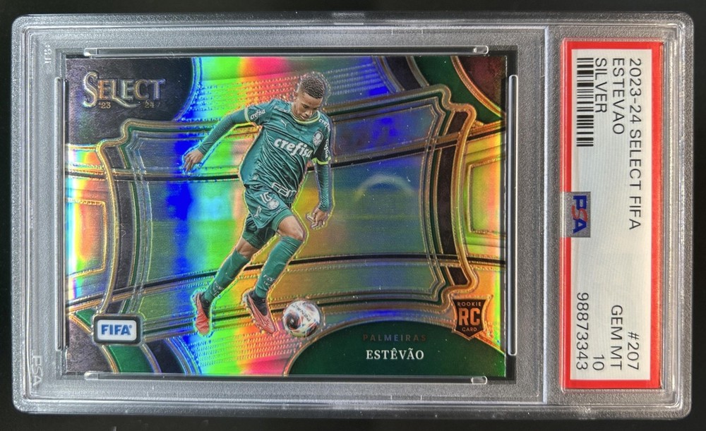 2023-24 Panini Select FIFA Estevao RC Silver Prizm Rookie #207 PSA 10 GEM MINT