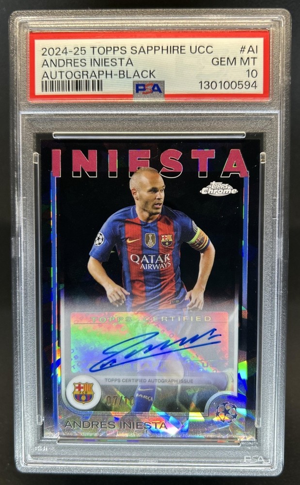 2024-25 Topps Chrome UEFA Andres Iniesta Auto Black Refractor #/10 PSA 10