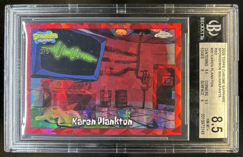 2025 Topps Chrome SpongeBob Sapphire Karen Plankton Red Refractor #/5 BGS 8.5