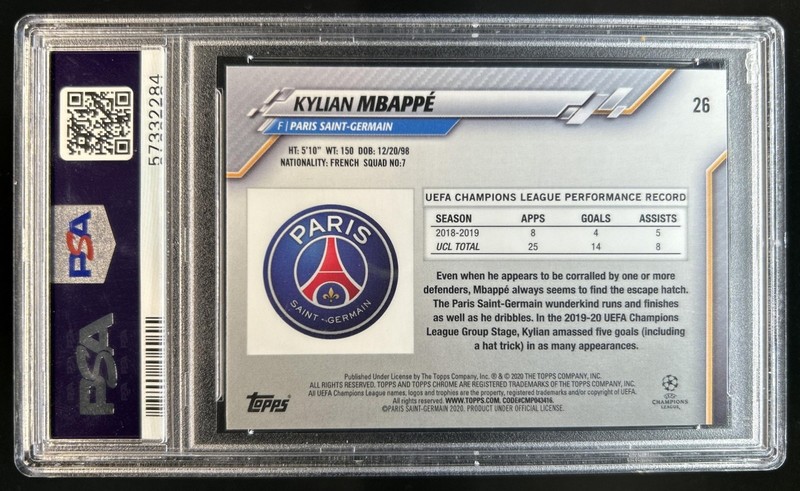 2019 Topps Chrome Sapphire UEFA Kylian Mbappe #26 PSG PSA 10 GEM MINT view 2