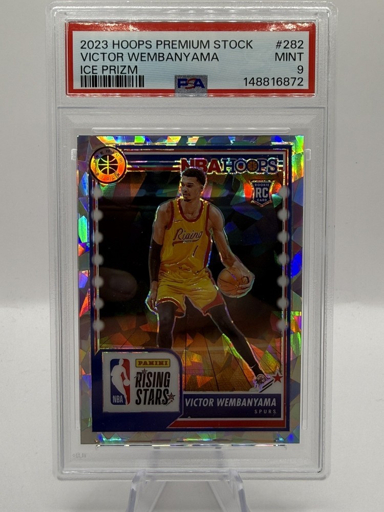 2023 Hoops Premium Stock VICTOR WEMBANYAMA ROOKIE ICE PRIZM RC SPURS #282 PSA 9