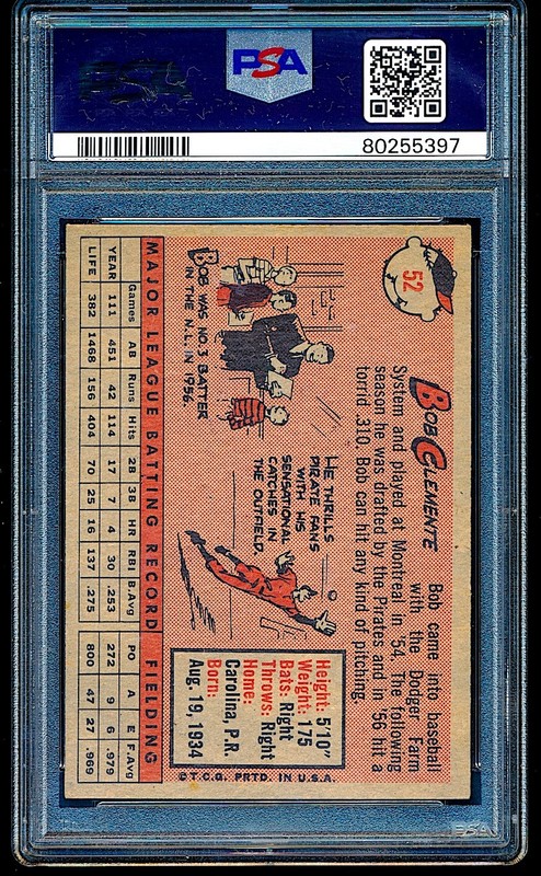 1958 Topps Roberto Clemente WL #52 PSA 5 ++ centered, strong appeal view 2