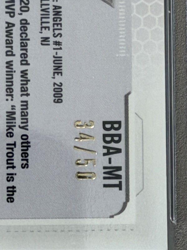 2021 Topps Chrome Ben Baller Mike Trout Gold Refractor Auto /50 PSA 9 ON CARD view 2