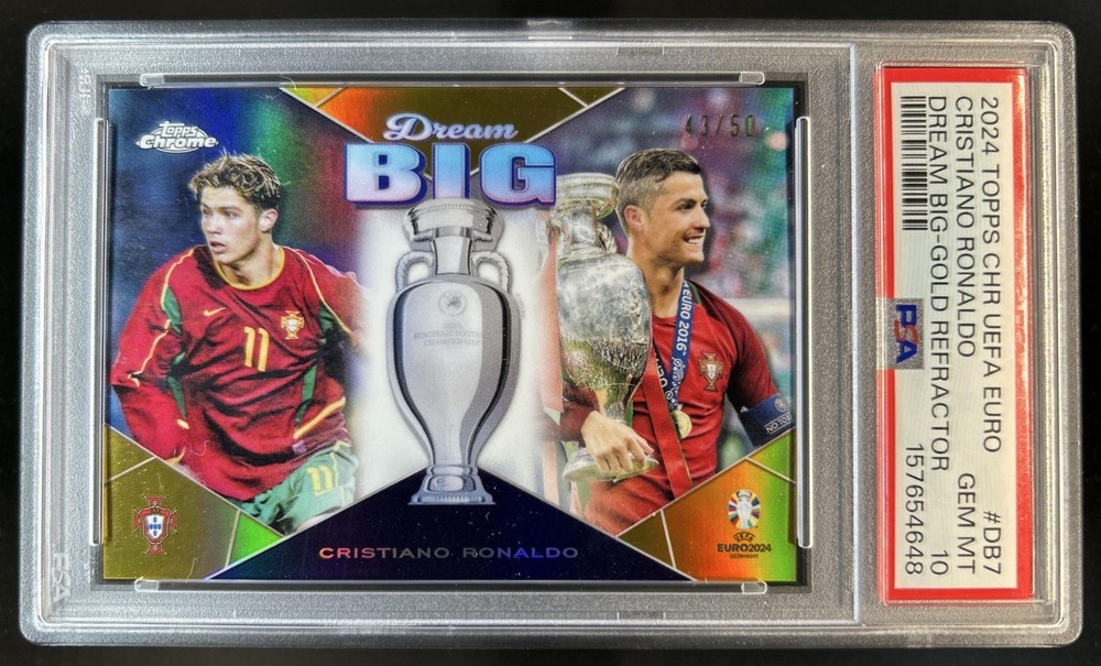 2023-24 Topps Chrome Euro Cristiano Ronaldo Dream Big Gold Refractor #/50 PSA 10