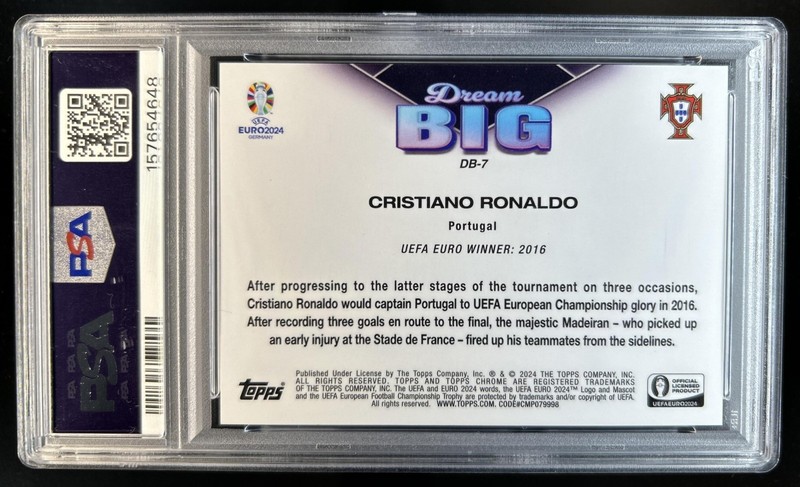2023-24 Topps Chrome Euro Cristiano Ronaldo Dream Big Gold Refractor #/50 PSA 10 view 2