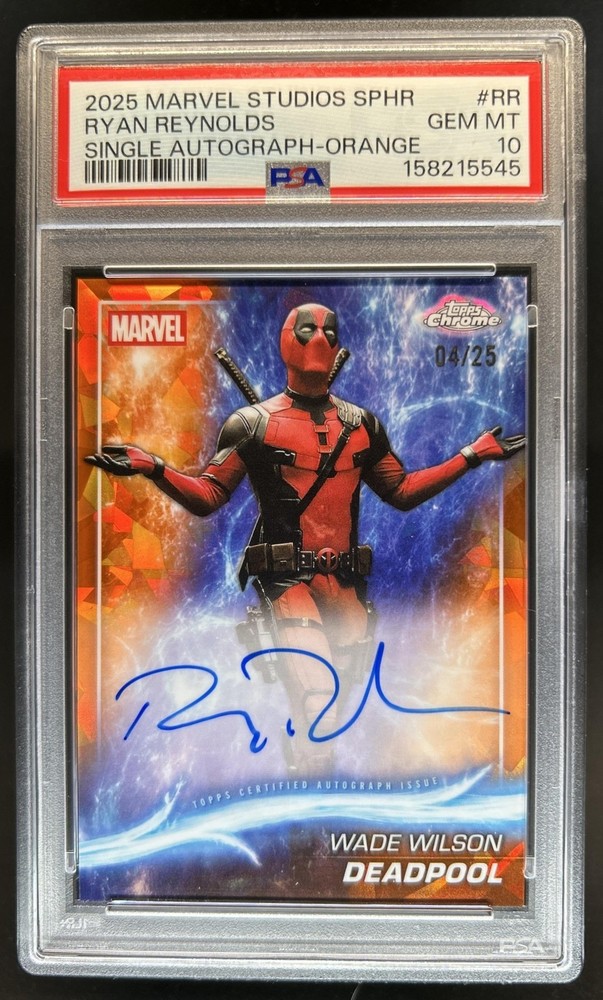 2025 Topps Chrome Marvel Sapphire Ryan Reynolds Deadpool Auto Orange #/25 PSA 10