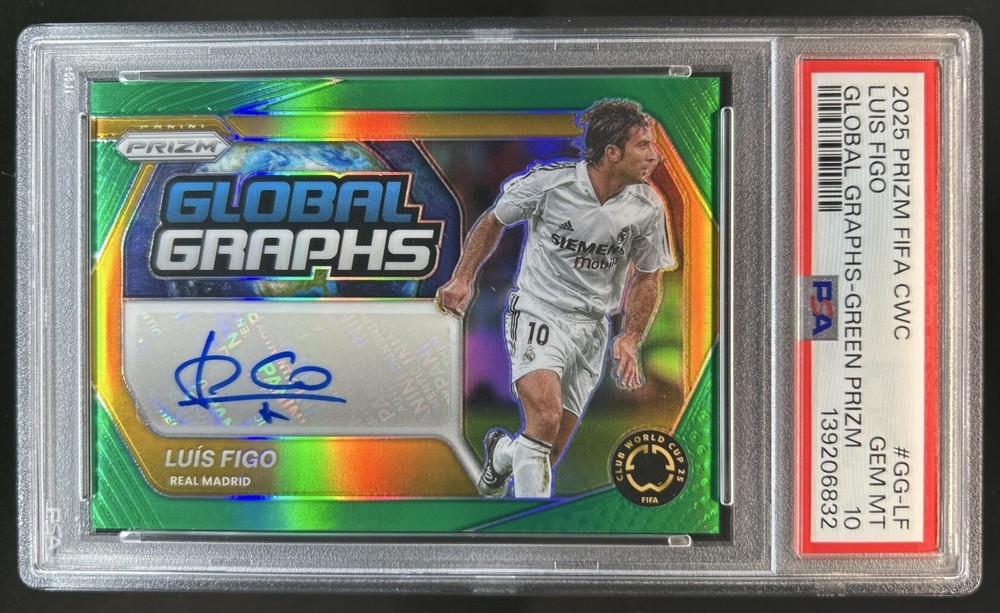 2025 Prizm FIFA Club World Cup Luis Figo Global Graphs Green Auto #/5 PSA 10