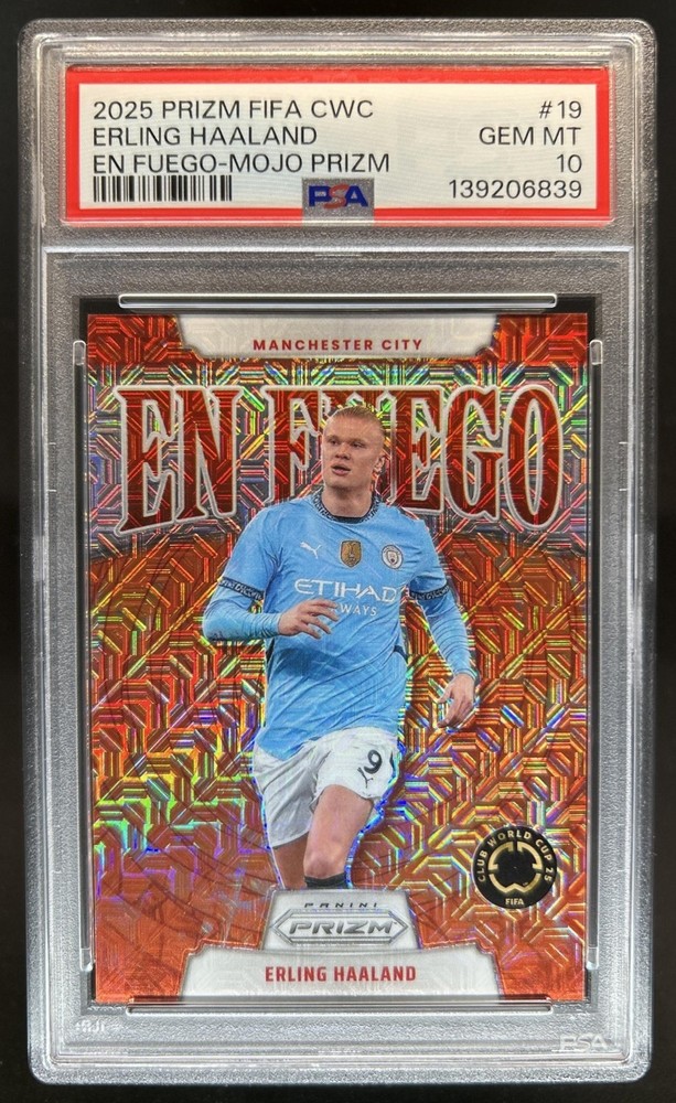 2025 Panini Prizm FIFA Club World Cup Erling Haaland En Fuego Mojo #/25 PSA 10