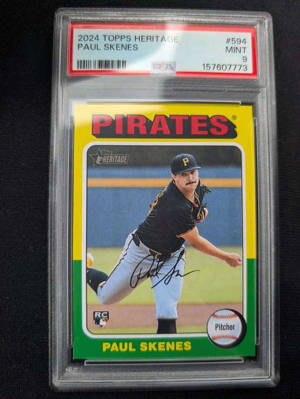 2024 Topps Heritage #594 Paul Skenes Pirates RC Rookie PSA 9 MINT view 2