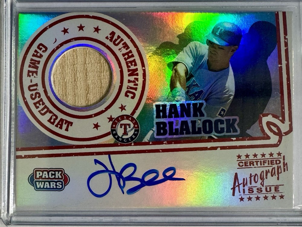 2005 Topp Pack Wars Game Used Bat On Card Auto Hank Blalock #136/200 Texas