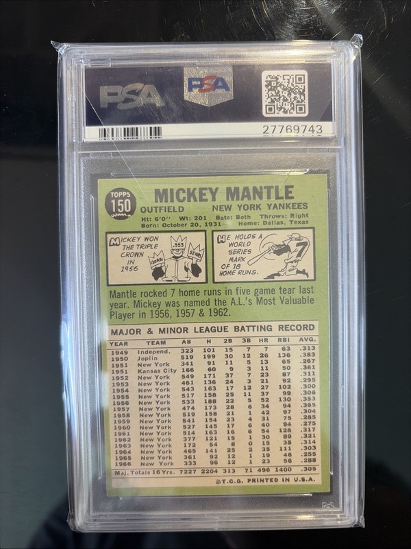 1967 Topps MICKEY MANTLE #150 PSA 5 EX New York Yankees HOF view 2