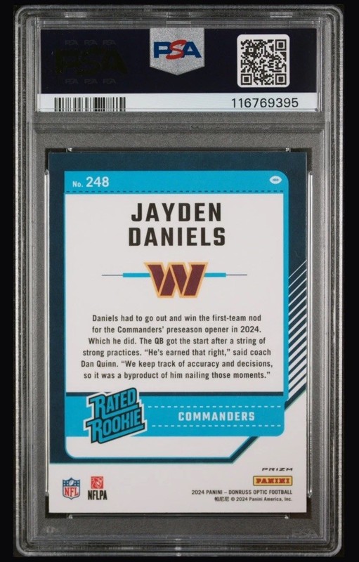 2024 Donruss Optic Jayden Daniels #248 Holo RC PSA 10 view 2