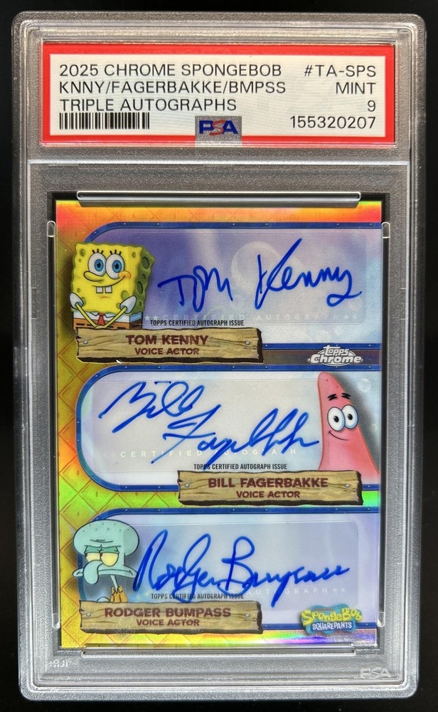 2025 Topps Chrome SpongeBob Bill Fagerbakke Tom Kenny Bumpass Auto #TA-SPS PSA 9