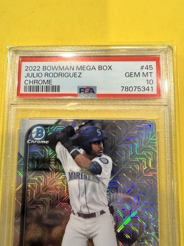 2022 Bowman Mega Box Chrome Julio Rodriguez #BCP-45 Graded PSA 10 Gem Card view 2