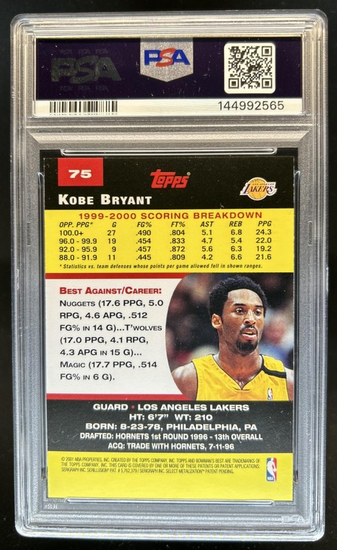 2000-01 Bowman's Best Kobe Bryant #75 Lakers PSA 9 view 2