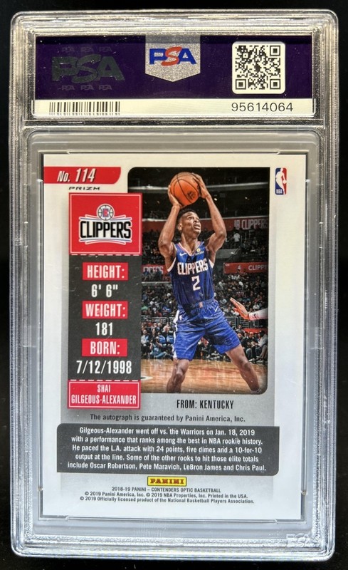 2018-19 Contenders Optic Shai Gilgeous-Alexander Rookie Ticket Auto #114 PSA 9/9 view 2