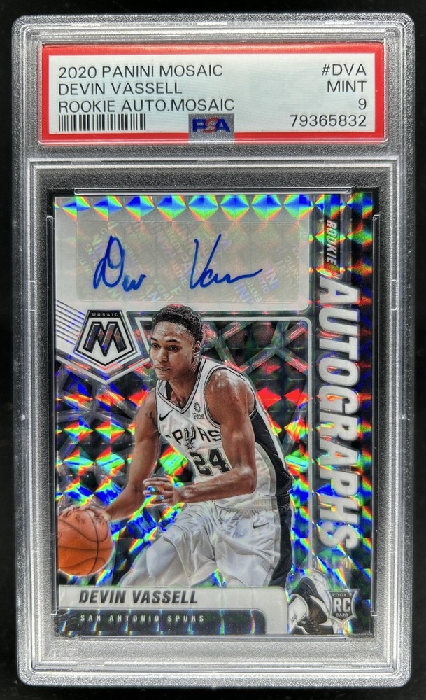2020-21 Panini Mosaic Devin Vassell Rookie Auto RC Mosaic #RA-DVA Spurs PSA 9