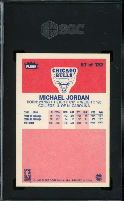 MICHAEL JORDAN SGC 7 1986-87 FLEER #57 ROOKIE CARD RC BULLS NEAR MINT view 2