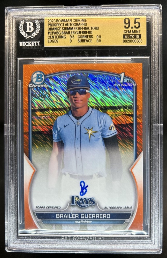2023 Bowman Chrome Brailer Guerrero Auto Shimmer Orange 1st #/25 BGS 9.5 Auto 10