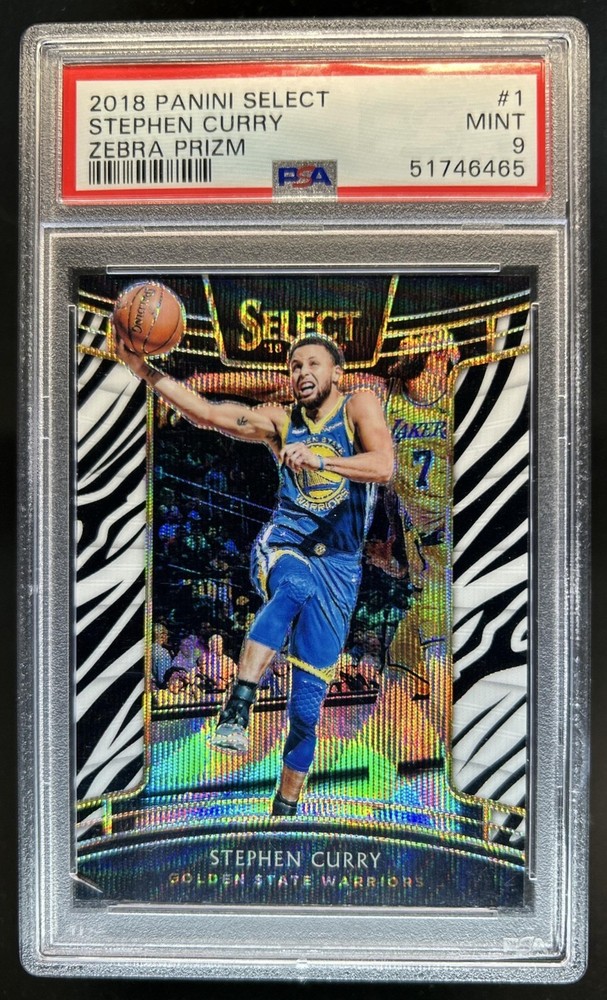 2018-19 Panini Select Stephen Curry Zebra Prizm SSP Concourse #1 Warriors PSA 9