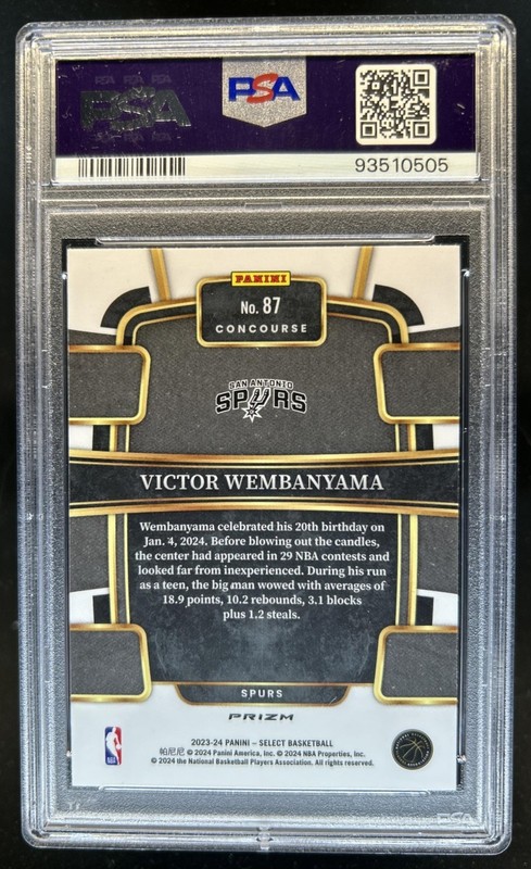 2023-24 Panini Select Victor Wembanyama Tectonic Prizm RC Concourse #87 PSA 10 view 2