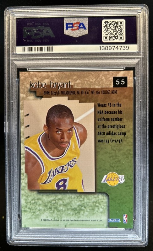 1996-97 Skybox Premium Kobe Bryant Rookie RC #55 Lakers PSA 9 view 2