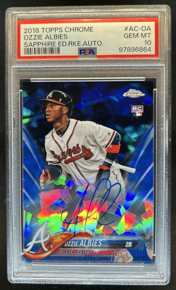 2018 Topps Chrome Sapphire Ozzie Albies Rookie Auto RC #AC-OA Braves PSA 10