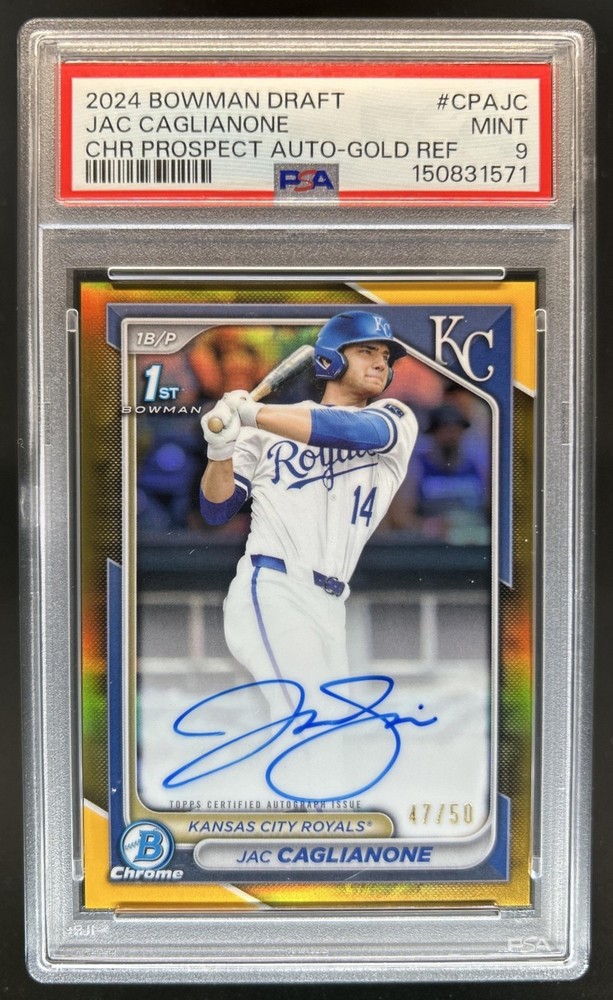 2024 Bowman Draft Jac Caglianone Chrome Auto Gold Refractor 1st #/50 PSA 9