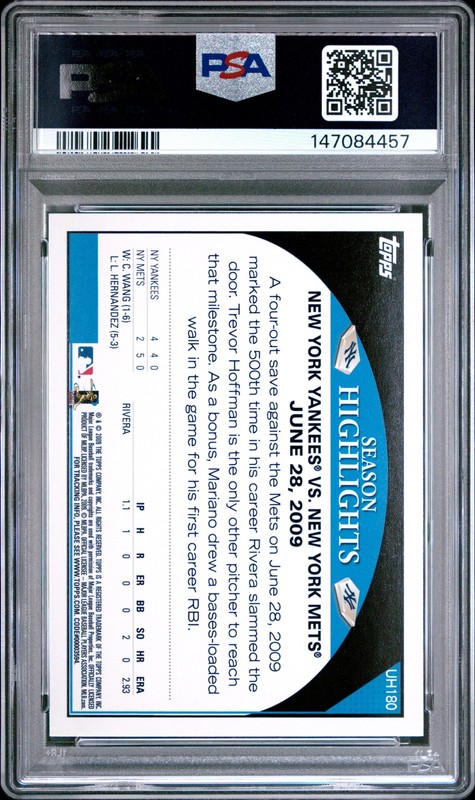 2009 Topps Updates & Highlights #UH180 Mariano Rivera PSA 10 view 2