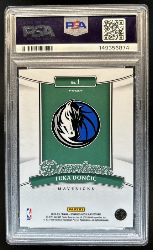 2024-25 Panini Donruss Optic Luka Doncic Downtown SP #1 Mavericks PSA 10 view 2