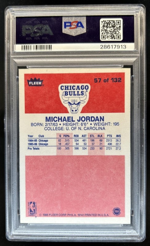 1986-87 Fleer Michael Jordan Rookie RC #57 Bulls PSA 9 view 2