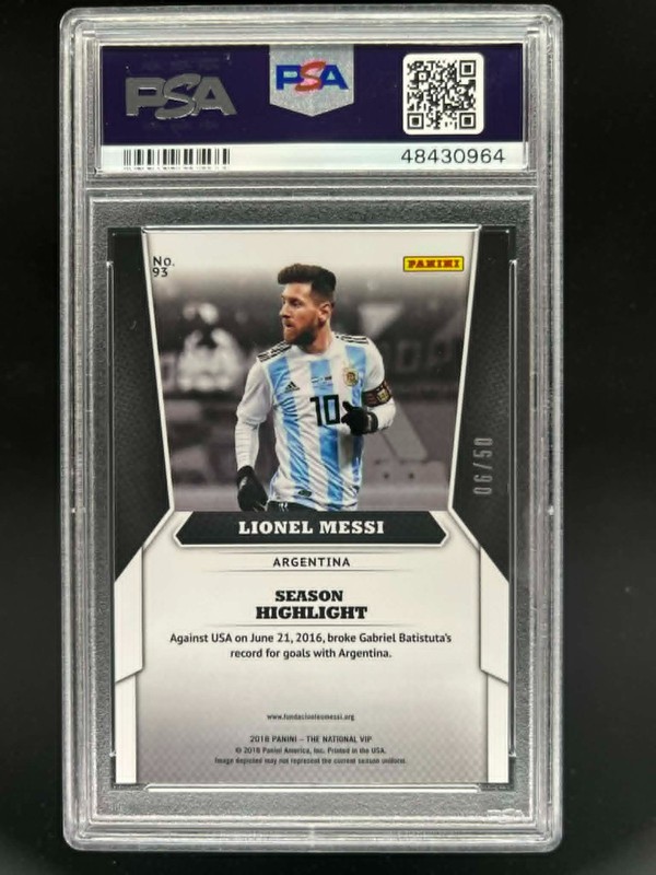 2018 PANINI NATIONAL VIP LIONEL MESSI CRACKED ICE PRIZM 06/50 PSA 6 EX-MT view 2