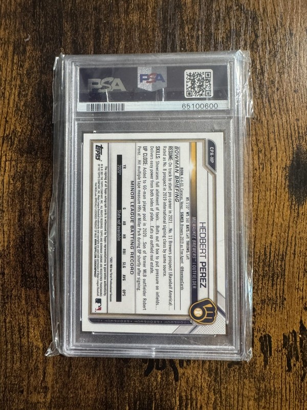 2021 Bowman Chrome HEDBERT PEREZ Speckle Refractor Auto /299 PSA 9 view 2