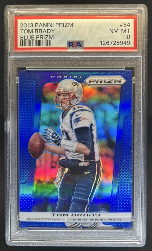 2013 Panini Prizm Tom Brady Prizm Blue #64 Patriots PSA 8